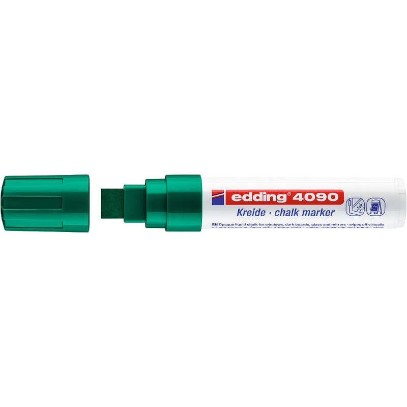 Edding 4090 Rotulador de Tiza Liquida - Punta Biselada - Trazo entre 4 y 15mm - Olor Neutro - Color Verde Edding 4090 Rotulador de Tiza Liquida - Punta Biselada - Trazo entre 4 y 15mm - Olor Neutro - Color Verde