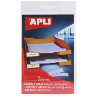 Apli Bolsillos Adhesivos para Etiquetas - Tamaño 25x75mm - Cambia la Informacion de la Etiqueta Segun tus Necesidades - Contie