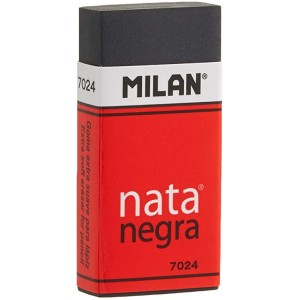 Milan Nata 7024 Goma de Borrar Rectangular - Plastico - Faja de Carton Roja - Envuelta Individualmente - Extra Suave - Color Ne