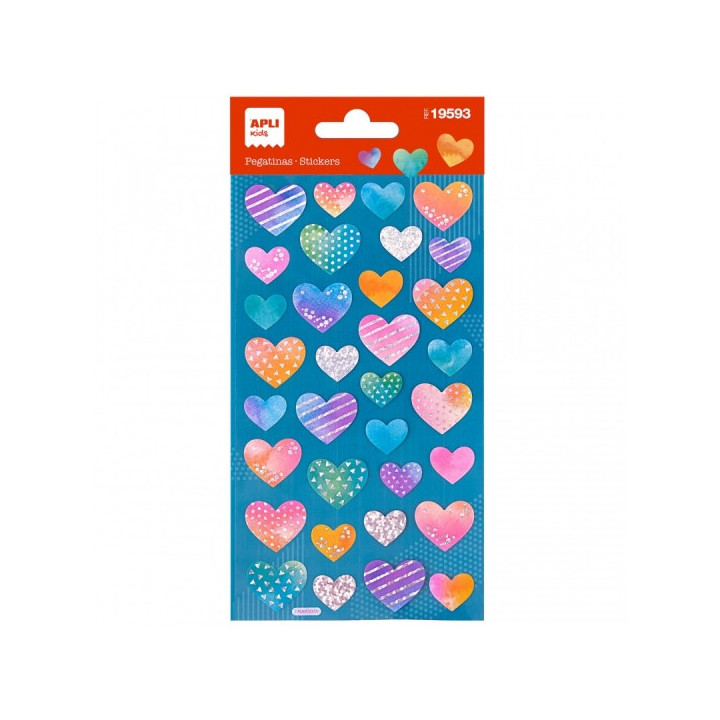 Apli Bolsa de Pegatinas Corazones Holograficos - Adhesivo Permanente - Decoracion de Albumes y Tarjetas - Estimula Creatividad