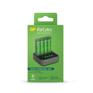 GP ReCyko B421 Dock Pack de Cargador Everyday USB 4 Espacios + Base de Carga + 4 Pilas Recargables 2100mAh AA