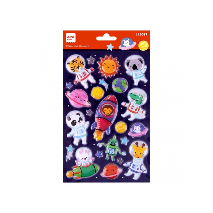 Apli Bolsa de Pegatinas Animales del Espacio - Adhesivo Permanente - Estimula Creatividad y Psicomotricidad Fina en Niños Pequ