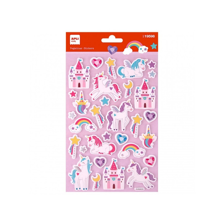 Apli Bolsa de Pegatinas de Unicornios - Adhesivo Permanente - Decoracion de Libros y Carpetas - Estimula Creatividad y Psicomot
