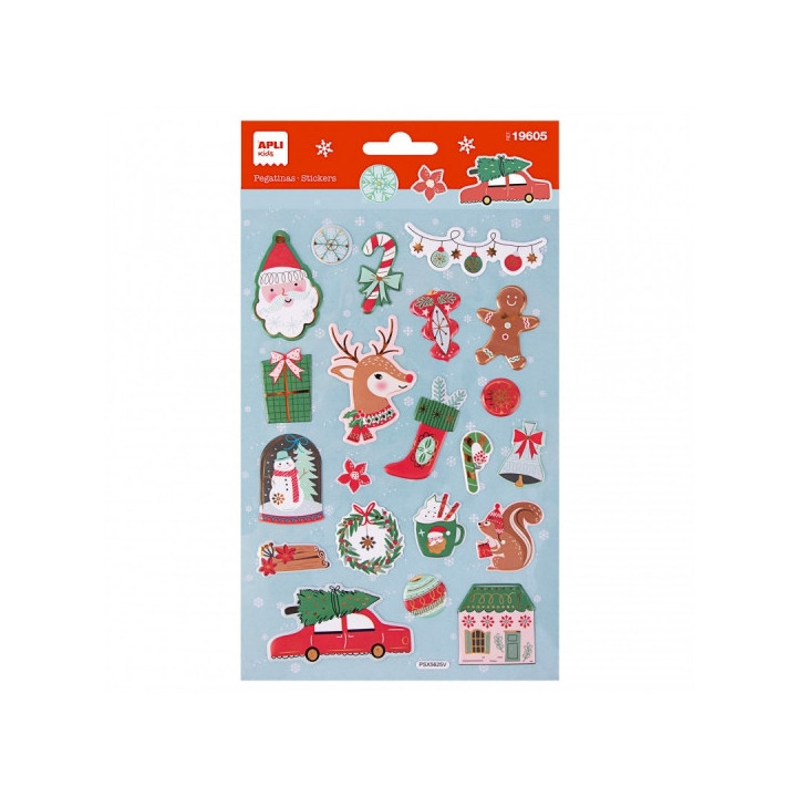 Apli Bolsa con 22 Pegatinas Navideñas Reno - Adhesivo Permanente - Diseños Surtidos - Ideal para Decorar Regalos y Tarjetas