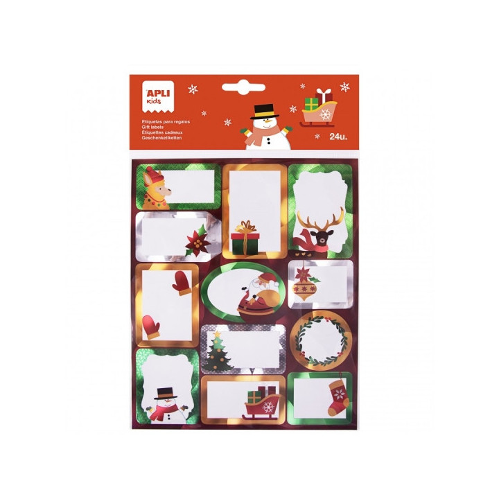 Apli Pack de 24 Etiquetas Adhesivas Navideñas para Regalos - Tamaños y Diseños Surtidos - Espacio para Escribir