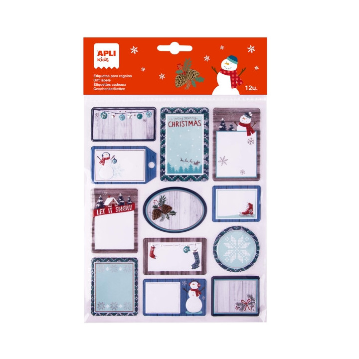 Apli Pack de 12 Etiquetas Adhesivas Navideñas para Regalos - Tamaños y Diseños Surtidos - Espacio para Escribir