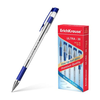Erichkrause Boligrafo Ultra-30 - Recargable con Punta Fina Fine Tip - Cuerpo Transparente con Agarre de Goma - Tinta de Secado