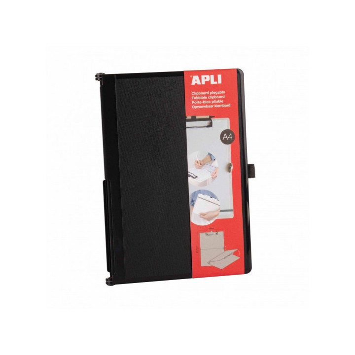 Apli Clipboard Plegable - Compacto y Facil de Transportar - Sujeta Hojas con Goma Elastica - Extension para Boligrafo - Materia