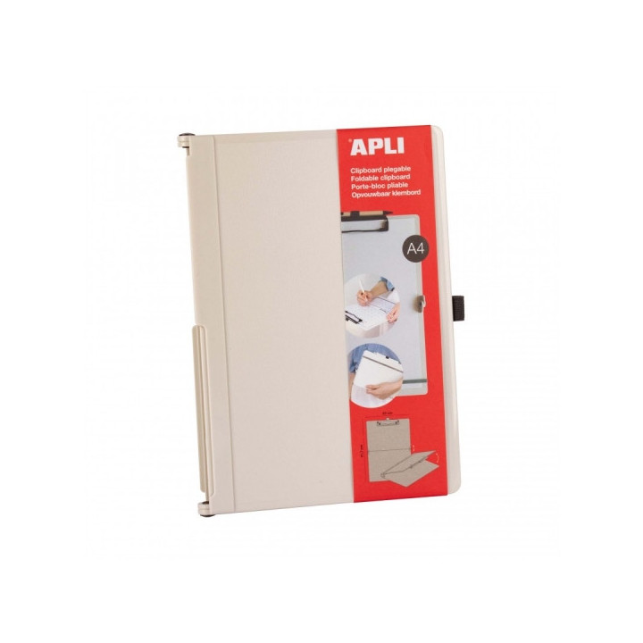 Apli Clipboard Plegable - Compacto y Facil de Transportar - Sujeta Hojas con Goma Elastica - Extension para Boligrafo - Materia