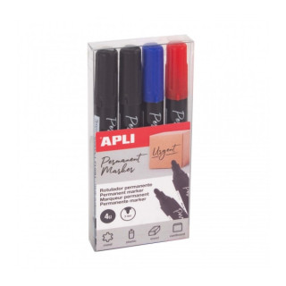 Apli Pack de 4 Rotuladores Permanentes Punta Redonda - Resistentes al Agua - Multifuncionales - para Metal
