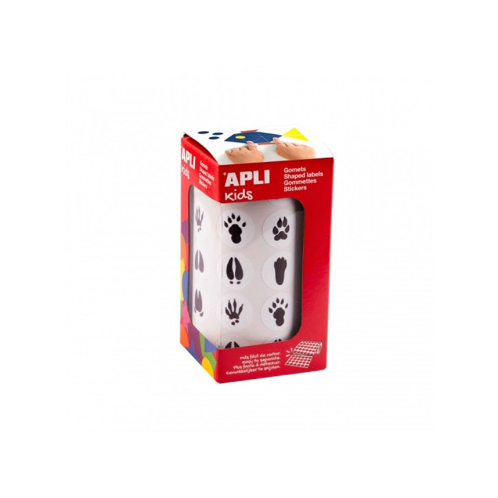 Apli Rollo de Gomets Huellas de Animales del Bosque - Adhesivo Permanente - 900 Gomets - Fomenta Psicomotricidad Fina - Ideal p