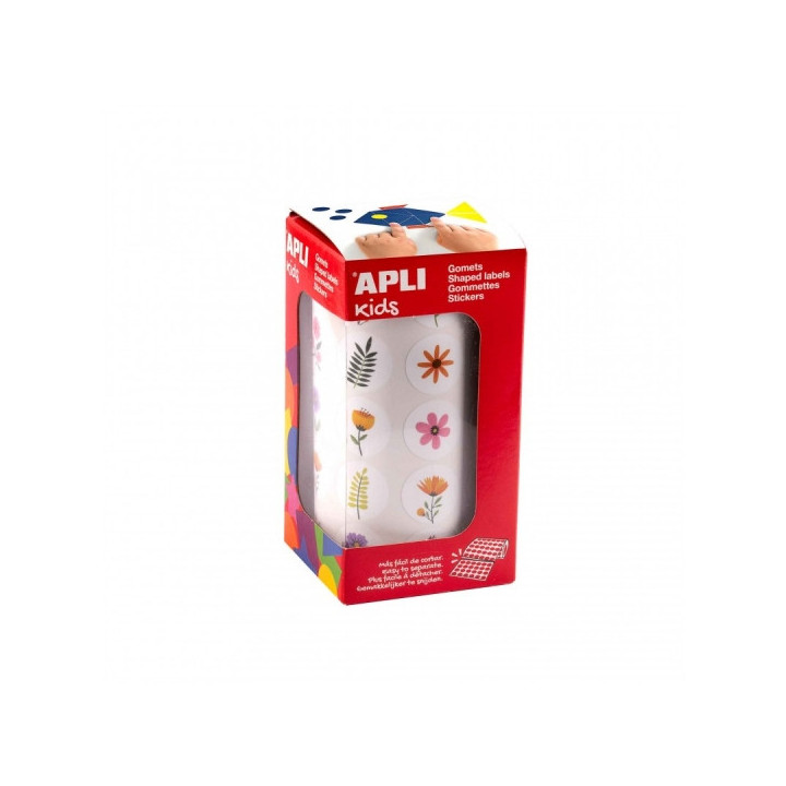 Apli Rollo de Gomets Flores - Adhesivo Permanente - 900 Gomets - Fomenta Psicomotricidad y Creatividad - Ideal para Guarderias