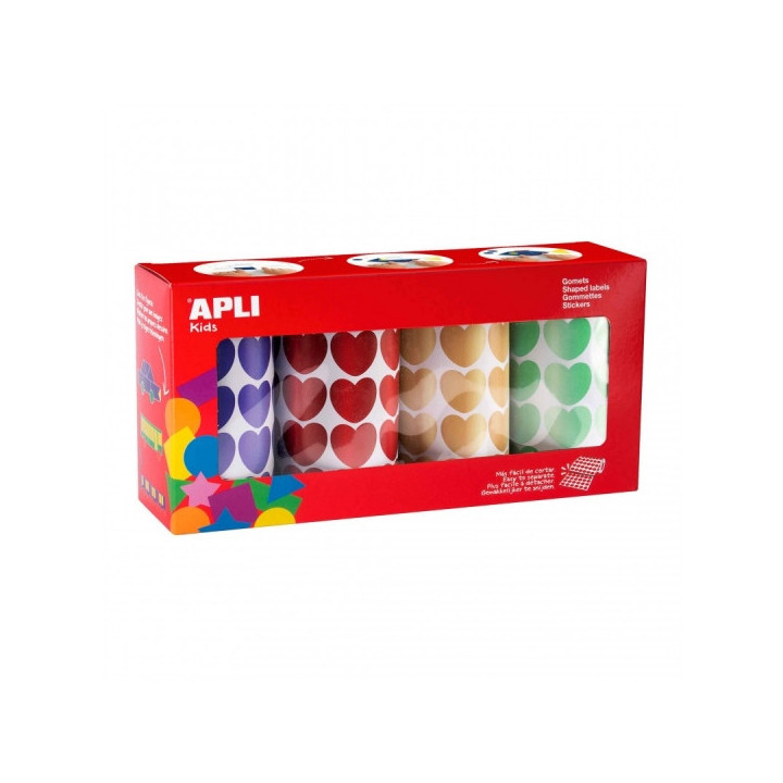 Apli Pack de 4 Rollos de Gomets Corazon 20mm - 1410 Gomets por Rollo - Adhesivo Permanente - 5640 Gomets en Total - Ideales par
