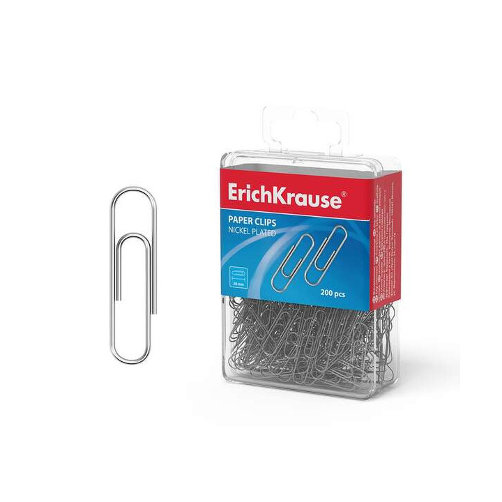 Erichkrause Caja de 200 Clips Metalicos Niquelados 28mm - Alta Resistencia y Durabilidad - Resistentes a la Corrosion - Color P