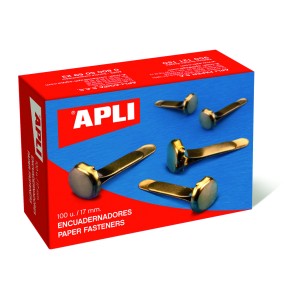 Apli Encuadernadores Metalicos Dorados 12mm - Caja de 100 - sin Arandela - Aptos para Todo Tipo de Documentos - Ideales para En