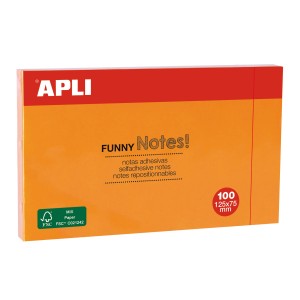 Apli Notas Adhesivas Funny 125x75mm - Bloc de 100 Hojas - Adhesivo de Calidad - Color Naranja Fluorescente