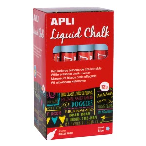 Apli Rotulador de Tiza Liquida Azul - Punta Redonda - Ideal para Pizarras
