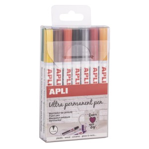 Apli Rotuladores Tinta Permanente Punta Fina - Pack 14 Colores - Base Aceite - Resistente Al Agua - Soporta Hasta 60°C