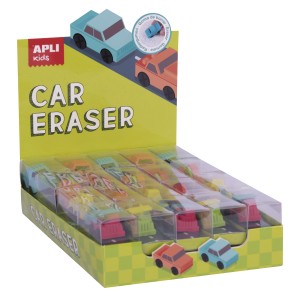 Apli Gomas de Borrar Coche - Expositor con 20 Unidades en 4 Modelos Surtidos - Forma de Coche Que Sirve para Borrar y Jugar - M