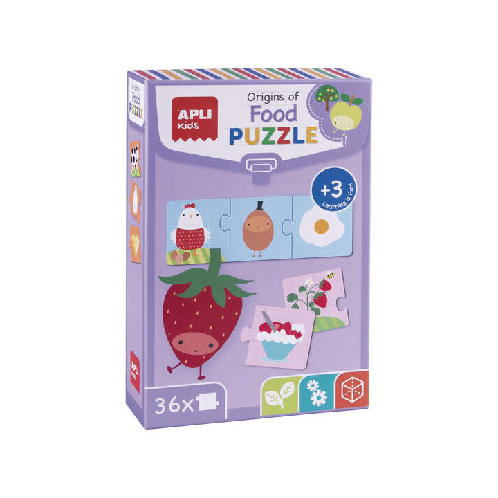 Apli Puzle Origen de los Alimentos - 36 Piezas de 7x7 cm - Carton de 2mm con Acabado Brillante - Desarrolla Habilidades y Autoes