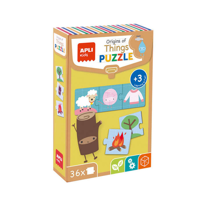 Apli Puzle Origen de las Cosas - 36 Piezas de 7x7mm - Carton Resistente y Brillante - Desarrolla Habilidades y Capacidades - Ide