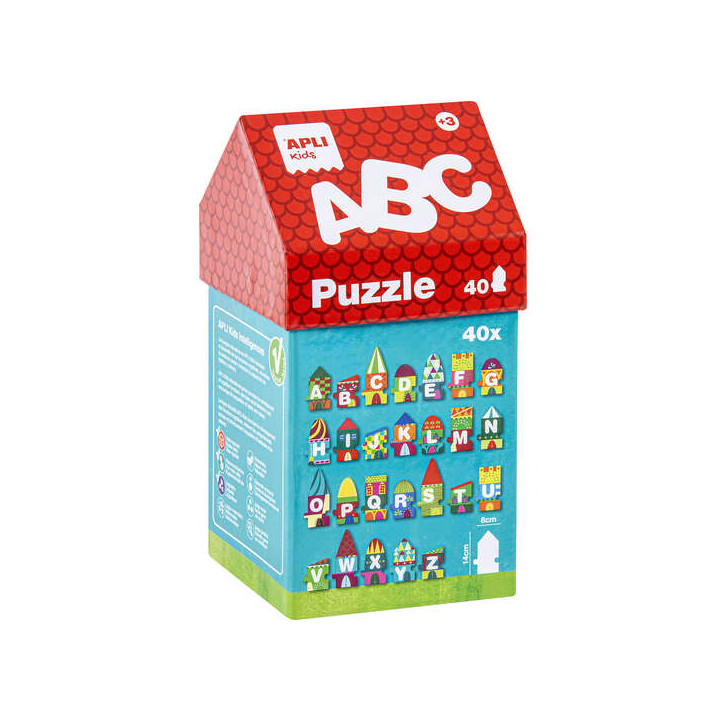 Apli Puzle de Letras Casitas - 40 Piezas de Diferentes Tamaños - Facil Manejo y Piezas Resistentes - Carton de 2mm con Acabado B