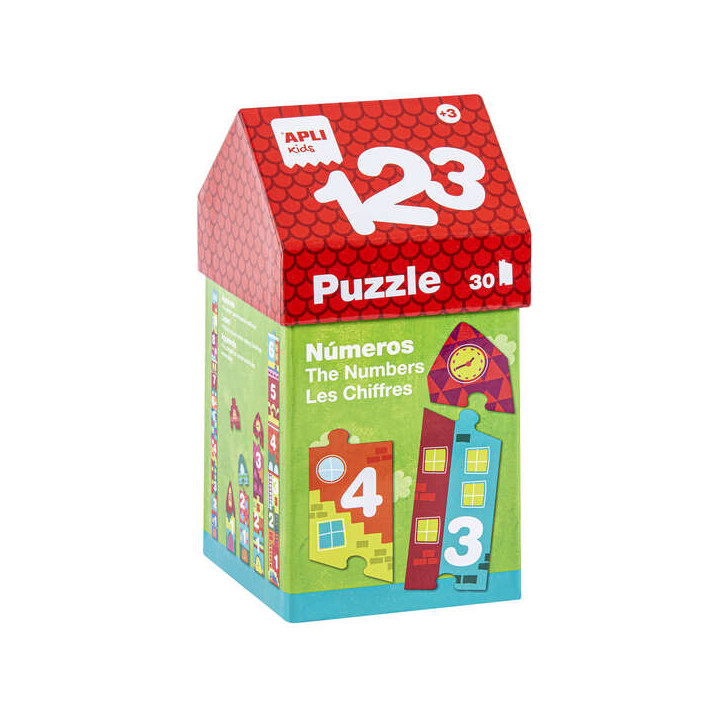 Apli Puzle Educativo de Numeros y Series - 30 Piezas de Diferentes Tamaños - Piezas Resistentes y Seguras - Facil Manejo - Carto