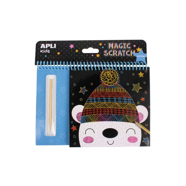 Apli Bloc de Laminas para Rascar Invierno - Juego Didactico - Promueve Creatividad - Refuerza Confianza - Mejora Habilidad Manua