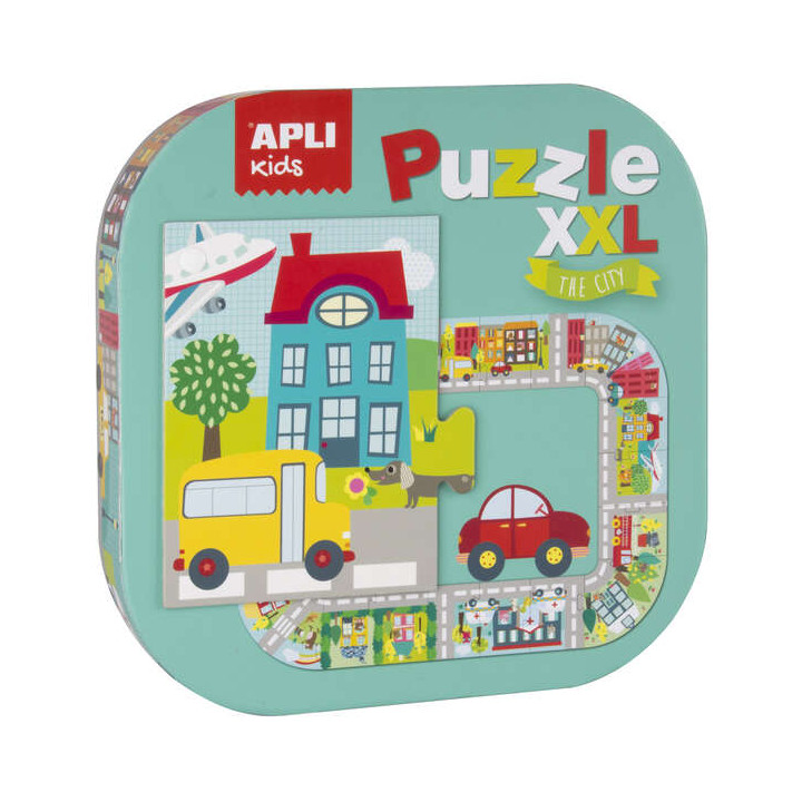 Apli Puzle xxl Ciudad - 20 Piezas de 14.5cm - Circuito Cerrado con Ilustraciones - Doble Diversion - Carton 2mm Brillante - Desa