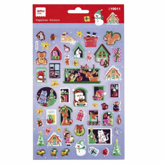 Apli Bolsa con 52 Pegatinas Navideñas Modelo Adviento Casa - Adhesivo Permanente - Motivos Navideños - Ideal para Decorar Reg