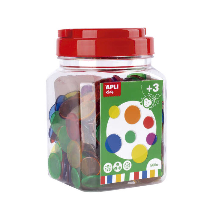 Apli Kit de 500 Piezas Redondas de Plastico Transparente - 25mm y 18mm - Ideal para Mesas de Luz y Practicas de Secuencias y Cla