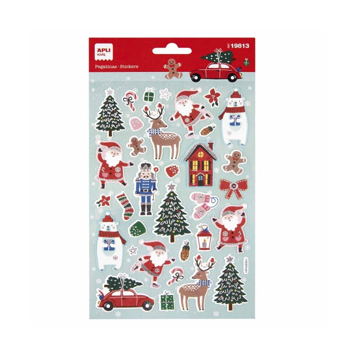 Apli Bolsa con 33 Pegatinas Navideñas Modelo Navidad Ski - Adhesivo Permanente - Motivos Navideños