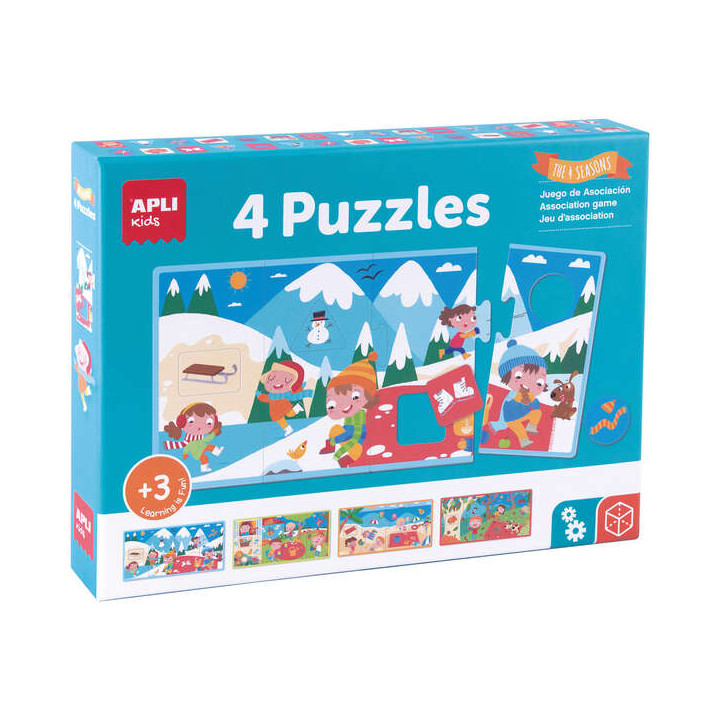 Apli Puzle de Asociacion las 4 Estaciones - 4 Puzles de 4 Piezas xxl - Elementos Geometricos Troquelados - Potencia Psicomotrici