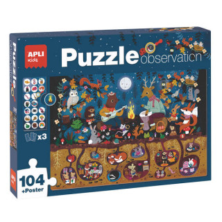 Apli Puzzle Observacion Bosque de 104 Piezas de 5x5cm - Incluye Poster y 3 Fichas - Facil Manejo - Desarrolla Habilidades y Auto
