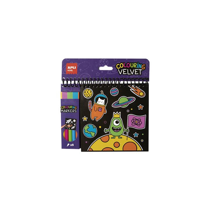 Apli Bloc de Dibujos de Terciopelo Negro - Incluye 5 Rotuladores - 6 Laminas - Ideal para Viajes - Estimula Creatividad y Concen