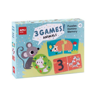 Apli Set de 3 Juegos Animales: 1 Puzzle de 24 Piezas