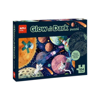 Apli Glow in the Dark Puzzle Fluorescente de 104 Piezas 5x5cm - Tematica Sistema Solar - Poster para Facilitar Montaje - Recomen