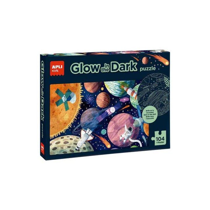 Apli Glow in the Dark Puzzle Fluorescente de 104 Piezas 5x5cm - Tematica Sistema Solar - Poster para Facilitar Montaje - Recomen