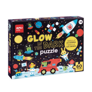 Apli Glow in the Dark Puzzle Fluorescente de 60 Piezas 6x6cm - Tematica Espacio - Efecto Fluorescente que Revela Diseños Ocultos