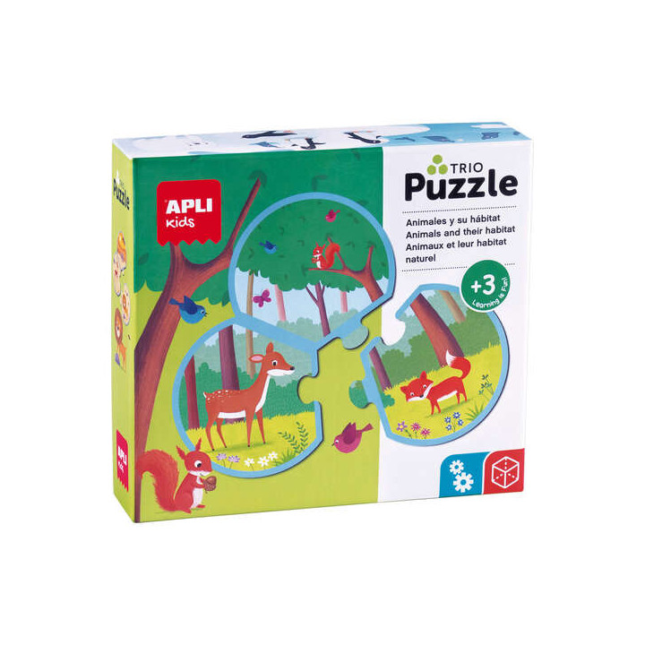 Apli Puzzle Trio de Asociacion Animales y su Habitat de 24 Piezas Redondeadas - 8 Combinaciones Distintas - Potencia Vision Espa