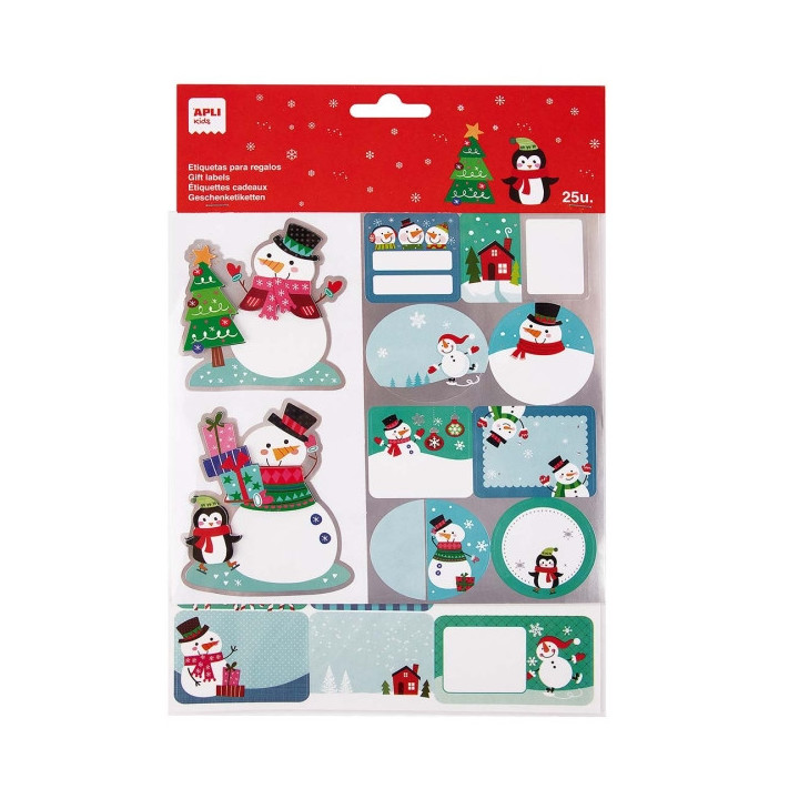 Apli Pack de 50 Etiquetas Adhesivas Navideñas para Regalos - Tamaños y Diseños Surtidos - Espacio para Escribir