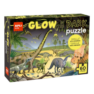 Apli Glow in the Dark Puzzle Fluorescente de 60 Piezas 6x6cm - Tematica Dinosaurios - Efecto Fluorescente que Revela Diseños Ocu