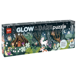 Apli Glow in the Dark Puzzle Fluorescente de 200 Piezas 6x5cm - Tematica Bosque Magico - Efecto Fluorescente que Revela Diseños