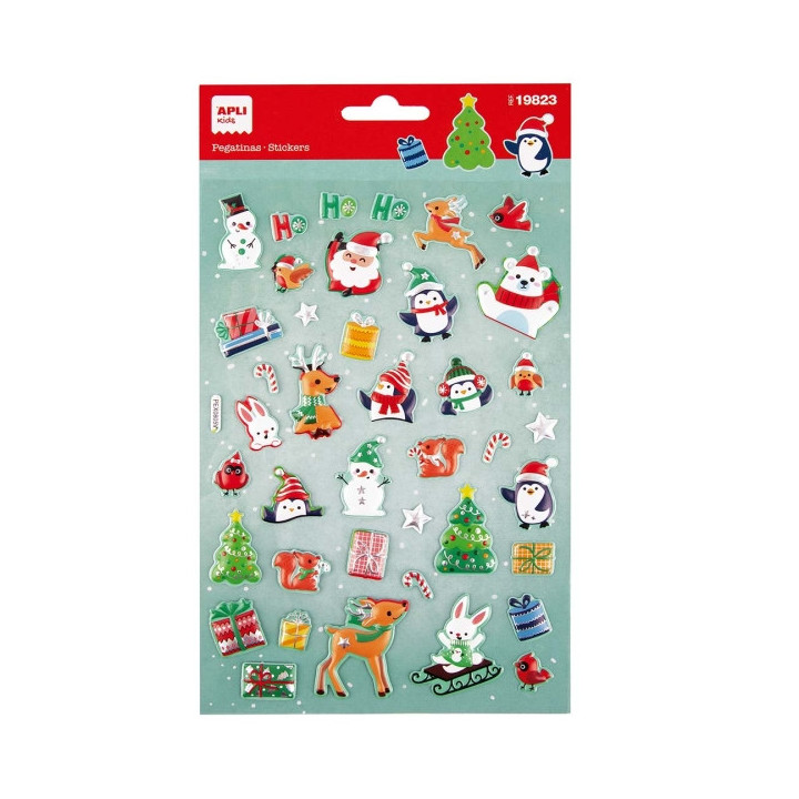 Apli Bolsa con 40 Pegatinas Navideñas Modelo Papa Noel Adviento - Adhesivo Permanente - Motivos Navideños