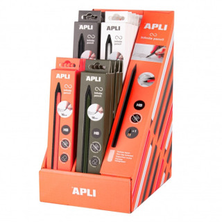 Apli Infinite Pencil Expositor con 20 Packs de Lapiz Infinito HB + Mina de Recambio + Tapon Protector - Para Escribir hasta 16k