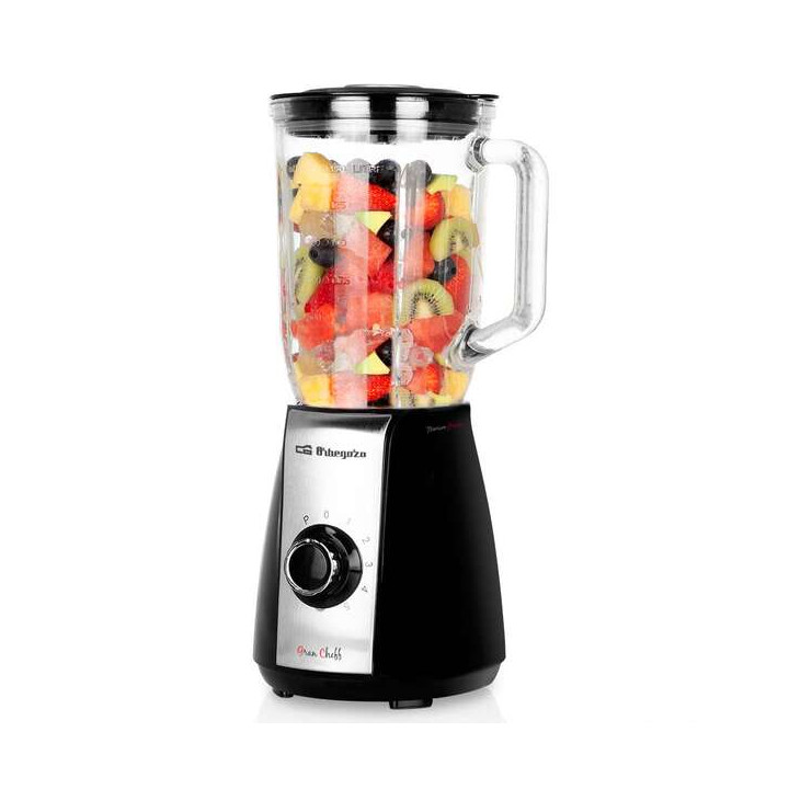 Orbegozo BV 6575 Batidora de Vaso Acero Inoxidable - Potente Motor 600W - Jarra de Cristal 15L - Cuchillas de Titanio - 5 Veloci