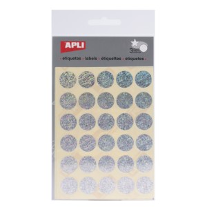 Apli Gomets Redondos Holograficos Ø 20mm - Adhesivo Permanente - 90 Gomets en 3 Hojas - Desarrollo de Habilidades y Creativida