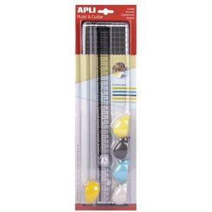 Apli Cizalla de Corte - Regla de 35cm - Tabla de Corte de 10x38cm - 5 Cizallas con Agarre Ergonomico y Diferentes Tipos de Cort