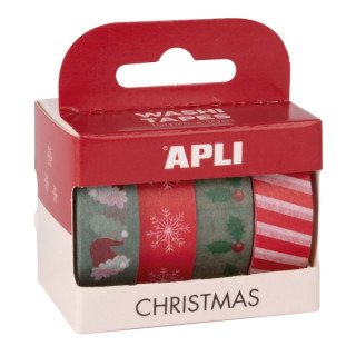 Apli Christmas Pack con 4 Cintas Adhesivas de Papel Washi 15mmx10m - Tematica Navideña - 4 Diseños Diferentes - Decoracion y