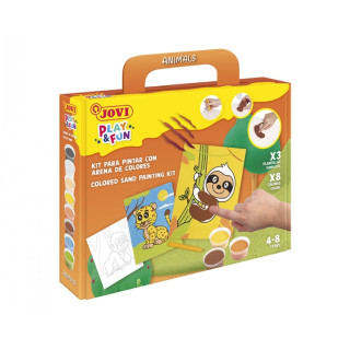 Jovi Play & Fun Kit Pinta con Arena Animals con 8 Botes de Arena + 1 Punzon + 3 Laminas con Diseños de Animales Terrestres - Col